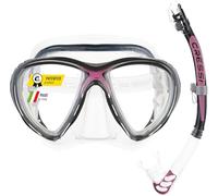 Cressi Big Eyes Evolution Mask & Alpha Ultra Dry Snorkel - Dive Combo Set, One Size, Transparent/Pink, Adult Unisex