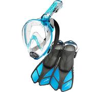 Cressi Duke + Bonete Net Set - Combo Set Integral Mask + Fins, Transparent/Aquamarin, Duke M/L - Bonete L/XL