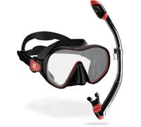 CRESSI F-Dual + Supernova Dry Combo - Unisex Diving Mask F-Dual rimless and Dry Snorkel for Snorkelling and Scuba Diving, Black / Red