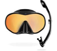 CRESSI F-Dual + Supernova Dry Snorkeling Combo Set Black 380 UV Blue/Orange Lenses