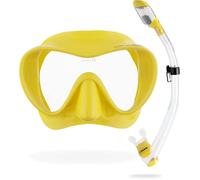 CRESSI F1 Combo Set Yellow - Combo Set Frameless Mask F1 + Snorkel Dry for Diving and Snorkeling, Yellow, One Size, Unisex