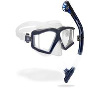CRESSI Horizion+Scilla Combo Clear/Blue Navy - Combo Set Horizon Mask 4 Separate Tempered Glasses and Scilla Top Dry Valve System Snorkel for Diving and Snorkelling, Clear/Blue Navy