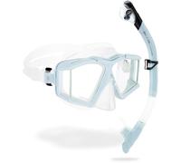 CRESSI Horizion+Scilla Combo Clear/Ice Cyan - Combo Set Horizon Mask 4 Separate Tempered Glasses and Scilla Top Dry Valve System Snorkel for Diving and Snorkelling, Clear/Ice Cyan