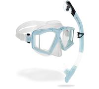 CRESSI Horizion+Scilla Combo Clear/Ice Cyan - Combo Set Horizon Mask 4 Separate Tempered Glasses and Scilla Top Dry Valve System Snorkel for Diving and Snorkelling, Clear/Ice Cyan