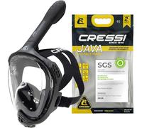 CRESSI Java Full Face Mask Black/Blue L/XL-Full Face Compact Fit Snorkel Mask, Ultra Clear Anti Fog Lens, 100% Silicone, Snorkel Dry with Safety Valves, Black/Blue, L/XL