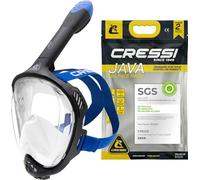 CRESSI Java Full Face Mask Black/Blue S/M-Unisex Full Face Snorkel Mask, Ultra Clear Anti Fog Lens, 100% Silicone, Snorkel Dry with Safety Valves, Black/Blue, S/M