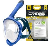 CRESSI Java Full Face Mask Blue/Blue Navy S/M-Unisex Full Face Snorkel Mask, Ultra Clear Anti Fog Lens, 100% Silicone, Snorkel Dry with Safety Valves, Blue/Navy Blue, S/M