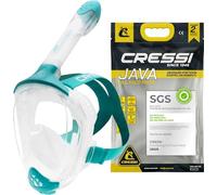 CRESSI Java Full Face Mask Clear/Aquamarine L/XL-Unisex Full Face Snorkel Mask, Ultra Clear Anti Fog Lens, 100% Silicone, Snorkel Dry with Safety Valves, Transparent/Aquamarine, L/XL