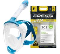 CRESSI Java Full Face Mask Clear/Blue S/M-Unisex Full Face Snorkel Mask, Ultra Clear Anti Fog Lens, 100% Silicone, Snorkel Dry with Safety Valves, Transparent/Blue, S/M