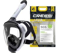 CRESSI Java Full Face Mask White/Black L/XL-Unisex Full Face Snorkel Mask, Ultra Clear Anti Fog Lens, 100% Silicone, Snorkel Dry with Safety Valves, White/Black, L/XL