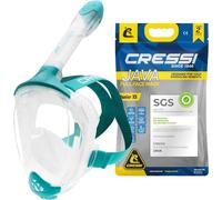 CRESSI Java Junior Full Face Mask Clear/Aquamarine XS-Junior Full Face Snorkel Mask, Ultra Clear Anti Fog Lens, 100% Silicone, Snorkel Dry with Safety Valves, Transparent/Aquamarine, XS