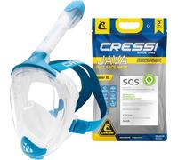 CRESSI Java Junior Full Face Mask Clear/Blue XS-Junior Full Face Snorkel Mask, Ultra Clear Anti Fog Lens, 100% Silicone, Snorkel Dry with Safety Valves, Transparent/Blue, XS