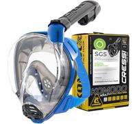 CRESSI since 1946 - Komodo Full Face Dry Snorkelling Mask 180° Vision - CO2 Safe - 100% Anti Fog Silicone - Side Snorkel - Adjustable Elastic Straps - Blue/Black - M/L
