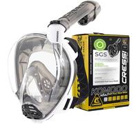 CRESSI since 1946 - Komodo Full Face Dry Snorkelling Mask 180° Vision - CO2 Safe - 100% Anti Fog Silicone - Side Snorkel - Adjustable Elastic Straps - White/Black - S/M