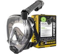 CRESSI since 1946 - Komodo Full Face Dry Snorkelling Mask 180° Vision - CO2 Safe - 100% Anti Fog Silicone - Side Snorkel - Adjustable Elastic Straps - Black/Black - M/L
