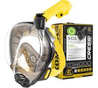 CRESSI since 1946 - Komodo Full Face Dry Snorkelling Mask 180° Vision - CO2 Safe - 100% Anti Fog Silicone - Side Snorkel - Adjustable Elastic Straps - Black/Yellow - S/M