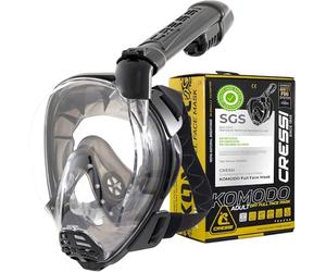Cressi Komodo Full Face Dry Snorkelling Mask - 180° Panoramic View Snorkelling Mask - Dry Side Snorkel & Adult Snorkel Set - CO2 Safe Silicone Skirt & Scuba Equipment - Black/Black - S/M