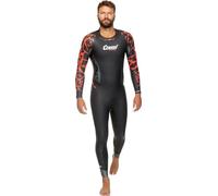 Cressi Kuwae Man Monopiece Swimsuit Black/Red 2/3/4mm S - Men's One Piece Specifically Designed for Swimming and Freediving, Smooth Neoprene Outer, Black/Red 2/3/4mm, S