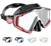 CRESSI Liberty Triside Mask - Panoramic 3 Glass Mask for Diving and Snorkelling, Black/Red Silver, One Size, Unisex Adult
