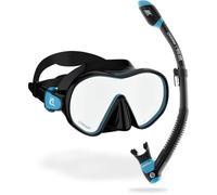 CRESSI Limited Edition HiroQuest Adult Mask & Snorkel Set made x Steve Aoki_F-Dual Mask+Snorkel Supernova Dry, Black/Turquoise Spectra Lens, One Size, Unisex