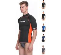 Cressi Rash Guard Man Short/SL - Men's Rash Guard Short Sleeves Made of Elastic UV Protection (UPF) 50+, Black/Orange, S/2 (48)