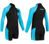 Cressi Neoprene Shorty Wetsuit - High-Stretch Comfort Kids Wetsuit - Short-Sleeve Design Mobility Neoprene Swimsuit - Kids Thermal Swimwear for Warmth - Black/Blue - 13/14 Years