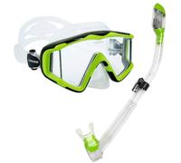 cressi Panoramic Wide View 3 Panel Mask Dry Snorkel Set Lime greencle