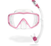 Cressi Panoramic Wide View Mask with Dry Snorkel Set, Clear Pink