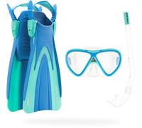 CRESSI Seashell Seekers Set Blue/Aqua Green S/M - Kids Snorkelling Set 2/5 Years Spy Fins, Mini Peg Mask and Mini Island Snorkel, Blue/Aqua Green, S/M