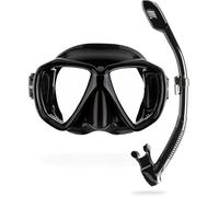 Cressi Set Ranger & Dry - Snorkel Set for Adults, Mask and Snorkel in Practical Case, Black / Black