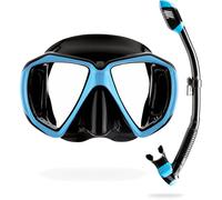 Cressi Set Ranger & Dry - High-quality Snorkel Set for Adults, Mask and Snorkel in Practical Case, Black/Light Blue