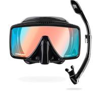 Cressi SF1 Frameless Mask & Dry Snorkel Combo - Low-Volume Design for Diving Equalisation - Dry-Top Snorkel Splash Guard - Soft Skirt Snorkelling Fit - Black/380 UV Blue Orange Glass