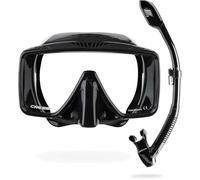 Cressi SF1 Frameless Mask & Dry Snorkel Combo - Low-Volume Design for Diving Equalisation - Dry-Top Snorkel Splash Guard - Soft Skirt Snorkelling Fit - Black/Black