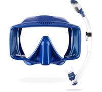 Cressi SF1 Frameless Mask & Dry Snorkel Combo - Low-Volume Design for Diving Equalisation - Dry-Top Snorkel Splash Guard - Soft Skirt Snorkelling Fit - Metal Blue/Metal Blue