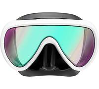 CRESSI since 1946 - Honey Compact Adult Mask Female Specific with Soft Silicone fit and Ultra Clear Lens for Bright, Wide Visibility - Black/White 420 Uv Blue/Orange Lens - One Size