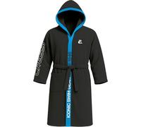 Cressi since 1946 - Microfiber Bathrobe - Men's and Women's, Soft, 100% Quick Drying, Pockets, Hood and Belt, for the Gym, Pool, Beach, Home and Travel - Black/Light Blue - XS/S