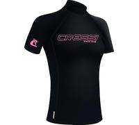 Cressi Since 1946 - Sentinel Lady - Short Sleeve Rash Guard UPF 50+ Sun Protection Quick Dry Swimming, Surfing, Diving, Fishing, Beach, Pool and Water Sports - Black/Pink - XS/1 - Women's