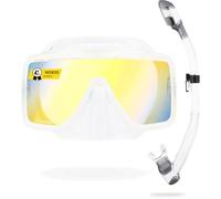 Cressi since 1946 - SF1 & Dry Combo - Set Square Frameless Mask with Tempered Lens + Dry Snorkel ideal for Freediving and Snorkelling-Clear/Silver_380 UV Yellow/Blue Lens-One Size Unisex