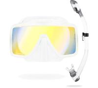 Cressi since 1946 - SF1 & Dry Combo - Set Square Frameless Mask with Tempered Lens + Dry Snorkel ideal for Freediving and Snorkelling-Clear/Silver_380 UV Yellow/Blue Lens-One Size Unisex