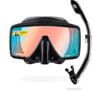 CRESSI since 1946 - SF1 & Dry Combo - Set Square Frameless Mask with Tempered Lens + Dry Snorkel ideal for Freediving and Snorkelling, Black/380 UV Blue Orange Lens, One Size Unisex