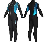 CRESSI since 1946 Velvet Lady-3mm Ultra Stretch Double-Lined Neoprene One-Piece Wetsuit with Diagonal Front Zipper for Easy Dressing and Undressing-Black/Turquoise-XL/5