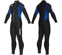 CRESSI since 1946 Velvet Man-3mm Ultra Stretch Double-Lined Neoprene One-Piece Wetsuit with Diagonal Front Zipper for Easy Dressing and Undressing-Black/Blue-S/2