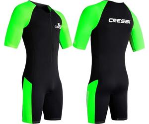 CRESSI Tiburon Man Shorty Wetsuit Black/Fluo Lime 2mm M/3 - Men's 2mm Neoprene and Elastane Shorty Wetsuit, YKK Front Zip, Black/Fluo Lime, M/3