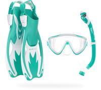 CRESSI Tinetto Rocks Dry Set Aqua Green/White S/M - Kids Snorkeling Set Short Adjustable Fins, Silicone Mask, and Dry Snorkel, Aqua Green/White, S/M