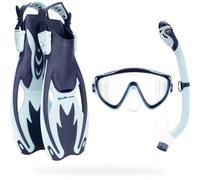 CRESSI Tinetto Rocks Dry Set Blue Navy/Ice Cyan S/M - Kids Snorkeling Set Short Adjustable Fins, Silicone Mask, and Dry Snorkel, Blue Navy/Ice Cyan,