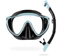 CRESSI Tino & Scilla Black/Ice Cyan - Adult Combo Set Tino Snorkeling Mask and Snorkel Scilla, Black/Ice Cyan, One Size
