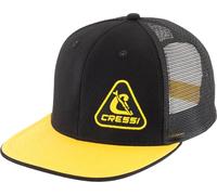 Cressi Trucker Cap Black/Yellow with Flat Peaked, Sporty and Functional, Featuring Breathable Mesh Panels and PVC Back Closure, One Size Fits All Unisex