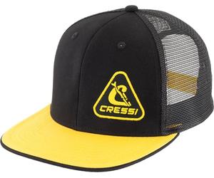 Cressi Trucker Cap Black/Yellow with Flat Peaked, Sporty and Functional, Featuring Breathable Mesh Panels and PVC Back Closure, One Size Fits All Unisex