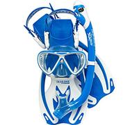 Cressi Unisex-Youth Rocks Pro Dry Children Mask Fins Snorkel Set, Blue/White, S/M-1/2 Y, SE262031