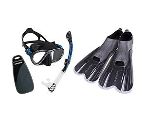 Cressi Unisex's C/Set Big Eyes Evolution+Alpha/UD Snorkeling/Diving Combo, Black/Blue, One Size & Unisex Agua Short Fins Black Silver Size 41 Size 42, Black/Silver, 7 8 42 Agua Short UK